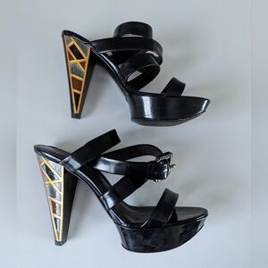 Vintage Black Strappy Platform Heels